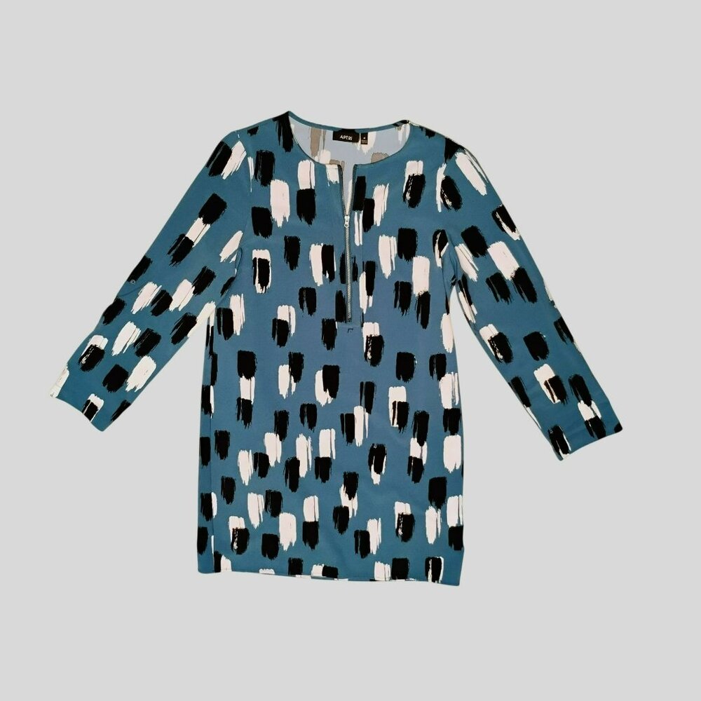 Apt. 9 Womens Abstract Print Long-Sleeve Dress With Zipper Front Closure Size M